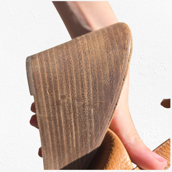 Tory Burch Tan Leather Miller Wedge Sandals Logo Slingback Heels Size 10.5M - Picture 6 of 15